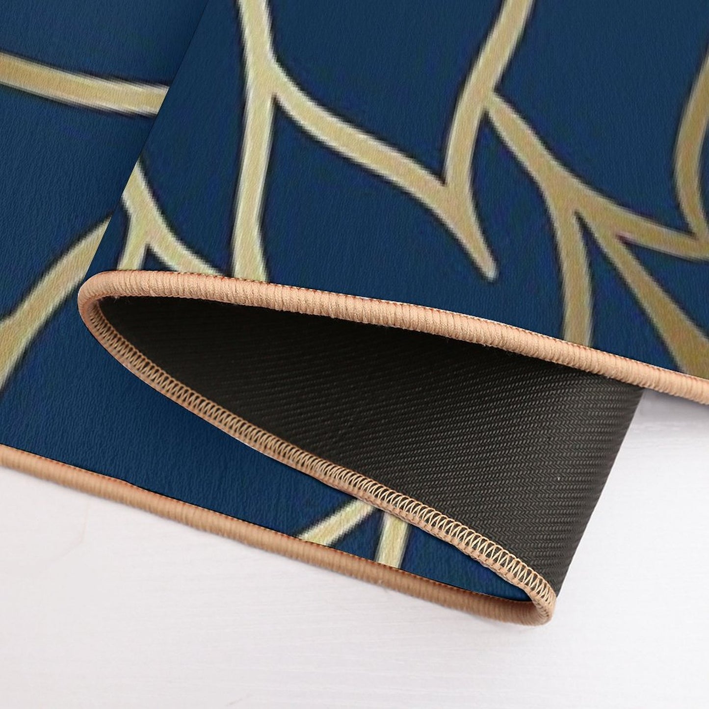 Floral Modern Print Art, Navy Blue And Gold  Pet-Safe Bath Mat