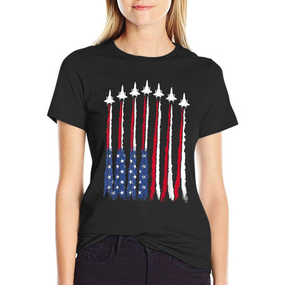 Patriotic Red White Blue USA Fighter Jets 4th of July  Cotton T-Shirt