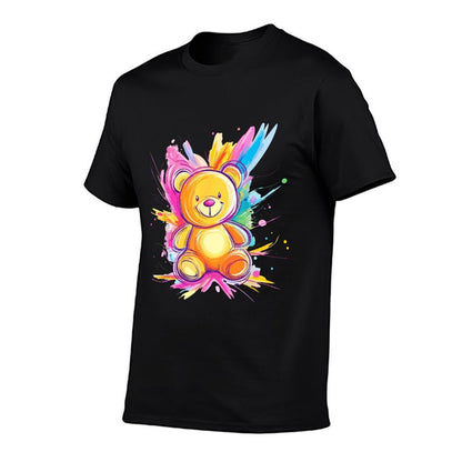 Colorful Teddy Bear With Splashes Comfortable T-Shirt