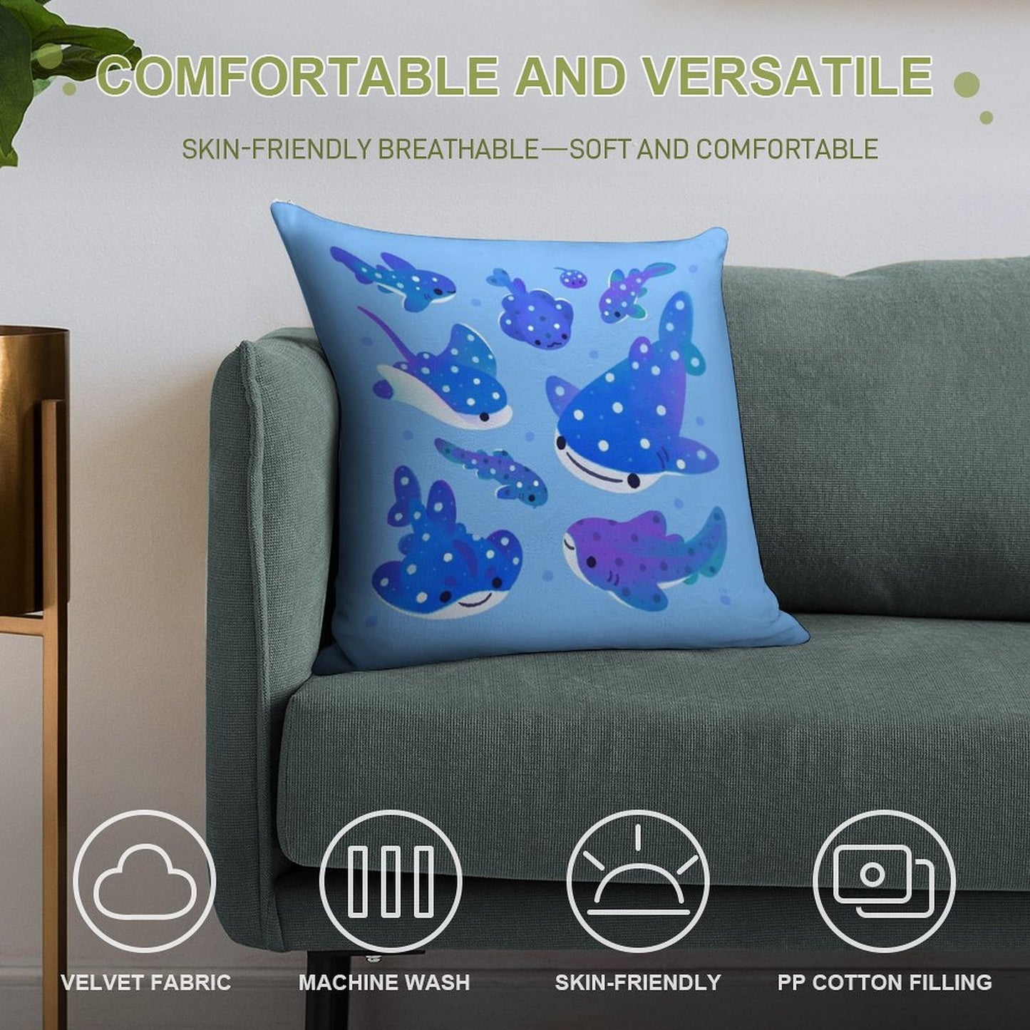 Polka Dot Shark Soft Multiple Sizes Throw Pillow