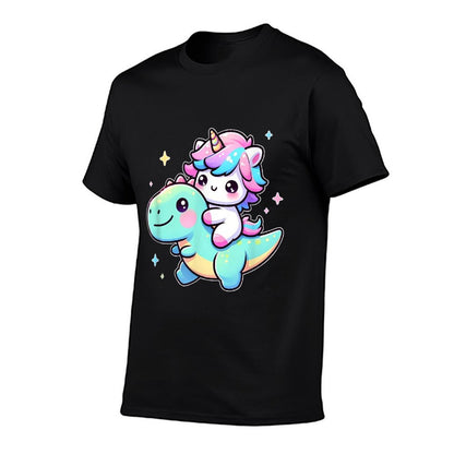 Adorable Kawaii Unicorn Rides Dinosaur  Oversized Silhouette T-Shirt