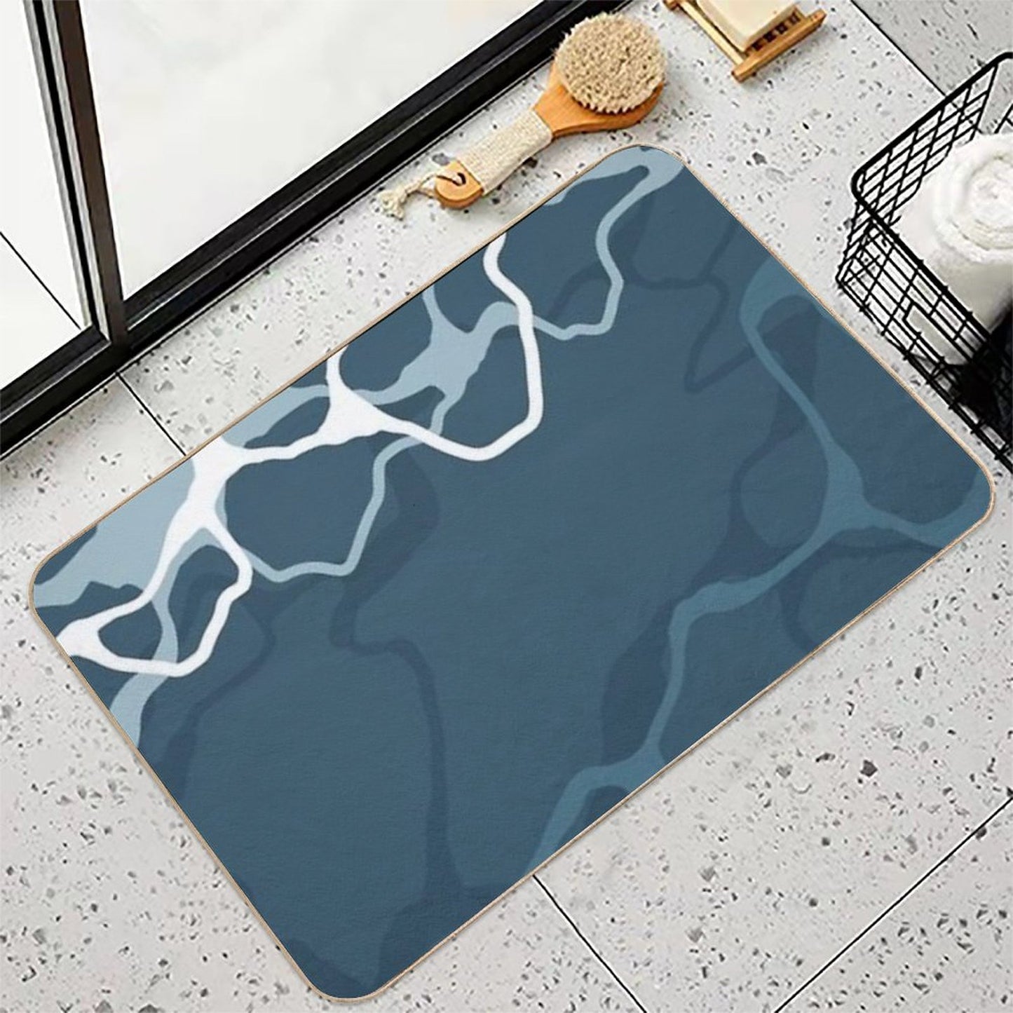 Minimalist Abstract Neutral Blue Tones  Non-Slip Bath Mat