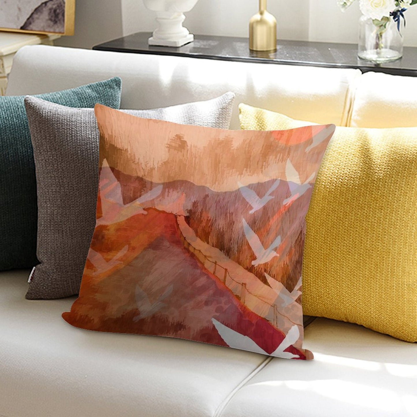 Gulls Overflying Downland Soft Skin-Friendly Throw Pillow