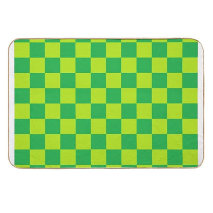 Checkered Lime Green And Green  Eco-Friendly Bath Mat