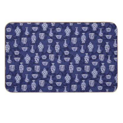Blue And White Chinoiserie Delftware Pottery Pattern  Non-Slip Bath Mat