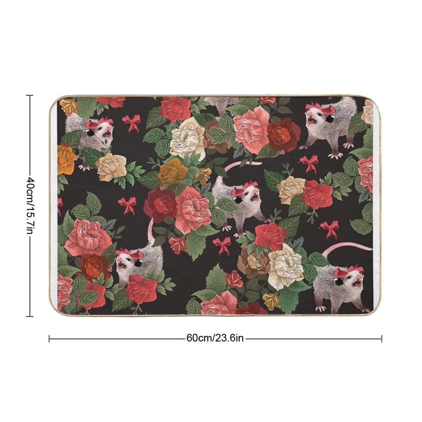 Opossum Floral Pattern  Dirt-Trapping Bath Mat