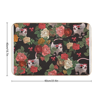 Opossum Floral Pattern  Dirt-Trapping Bath Mat
