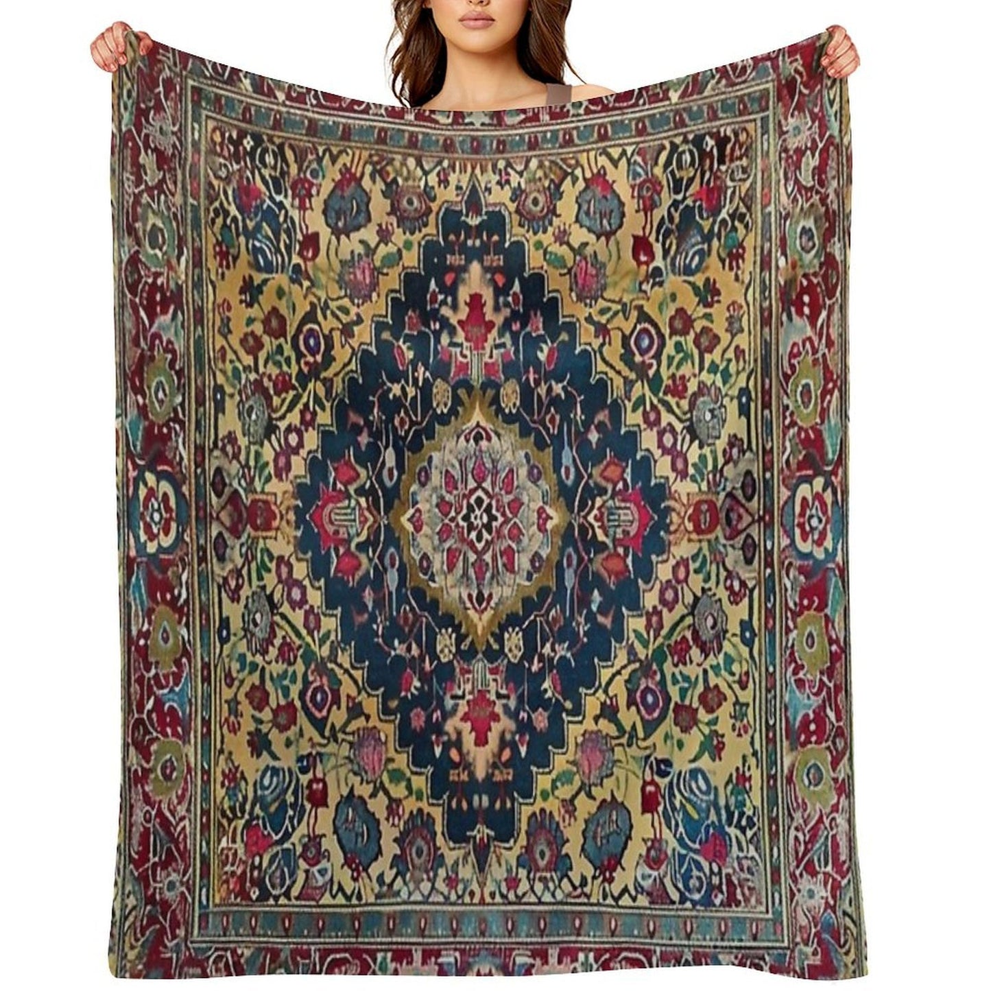 Vintage Antique Persian Carpet Flowery Sustainable Throw Blanket
