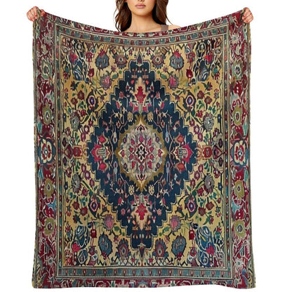 Vintage Antique Persian Carpet Flowery Sustainable Throw Blanket