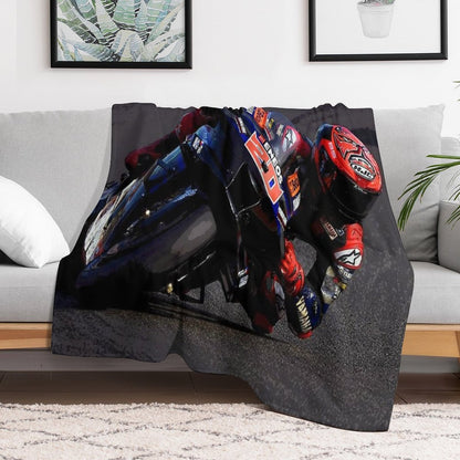 Fabio Quartararo on His 2024 MotoGP Motorcycle Making A Kneedown Abstract Premium Throw Blanket