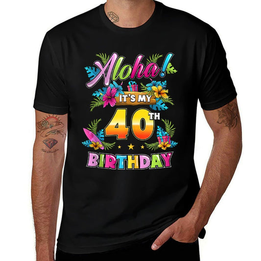 Aloha It's My 40th Birthday Hawaii Floral Hawaiian Theme  Vintage-inspired T-Shirt