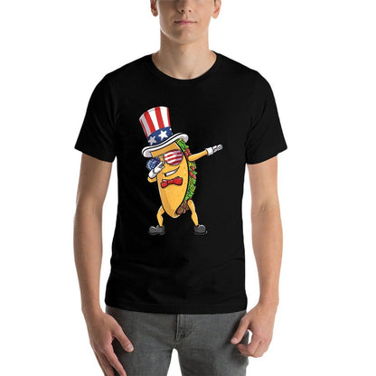Funny 4th of July Patriot Taco Dab Men Women Kids Gift  Rolled Sleeves T-Shirt