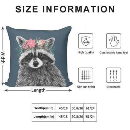 Raccoon Floral Crown Flowers Funny Cute Animal Raccoon Gift Soft Luxury Feel Throw Pillow