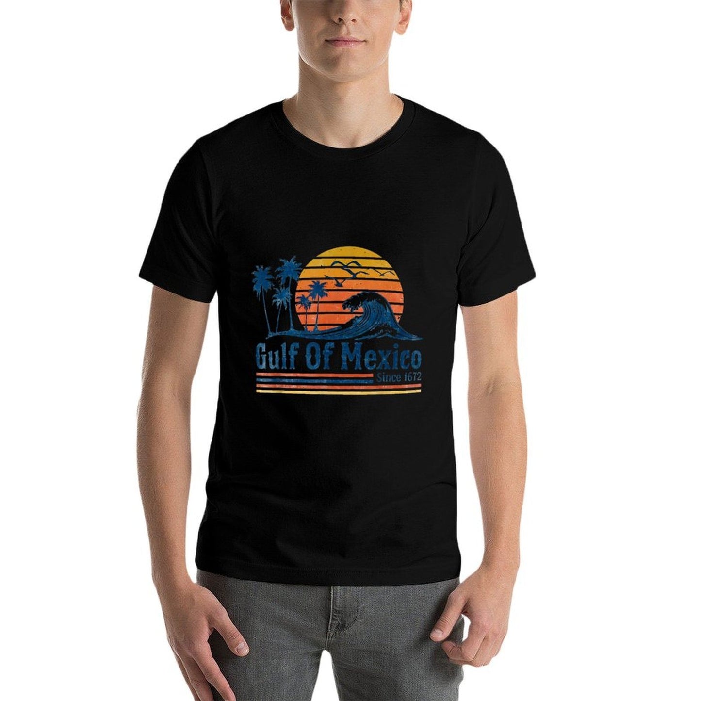 Gulf of Mexico Since 1672 Retro Vintage Beach  Heathered Texture T-Shirt