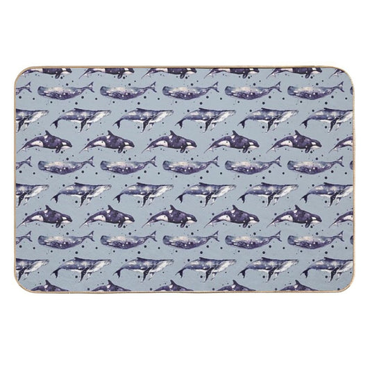 Watercolor Whale Trio in Grey  Eco-Friendly Bath Mat