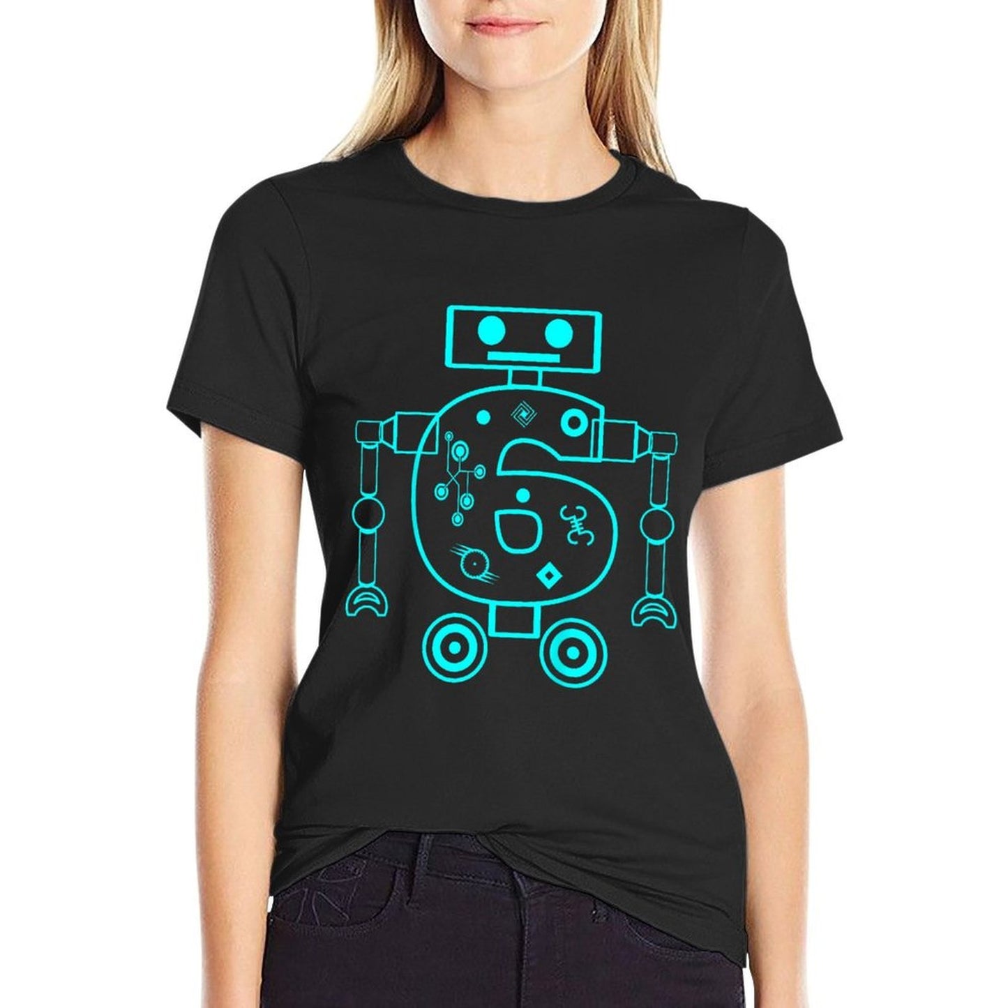 Kids 6 Year Old 6th Birthday Robot Themed Party Gift  Tagless Design T-Shirt