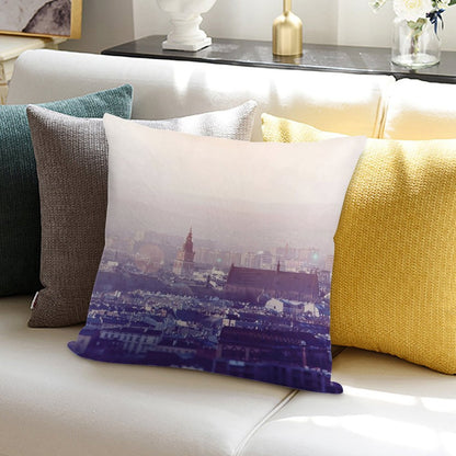 Panoramic View of Old City in Cracow at The Sunset Soft Short Plush Fabric Throw Pillow