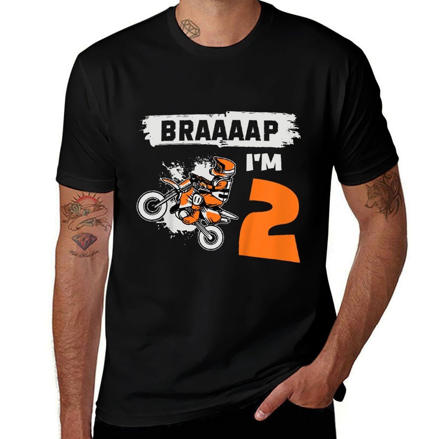 Kids Braaaap I'm 2 Dirt Bike Motocross 2 Year Old 2nd Birthday  Rolled Sleeves T-Shirt