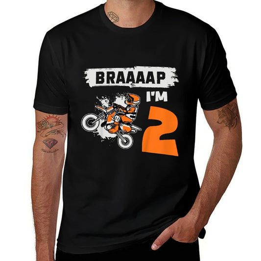 Kids Braaaap I'm 2 Dirt Bike Motocross 2 Year Old 2nd Birthday  Rolled Sleeves T-Shirt