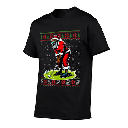 Christmas African American Santa Golf Ugly Christmas Sweater Comfortable T-Shirt