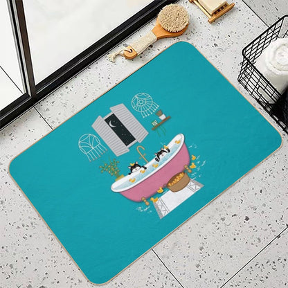 Cats  Bubble Bath  Duck Chaos  Illustration  Eco-Friendly Bath Mat