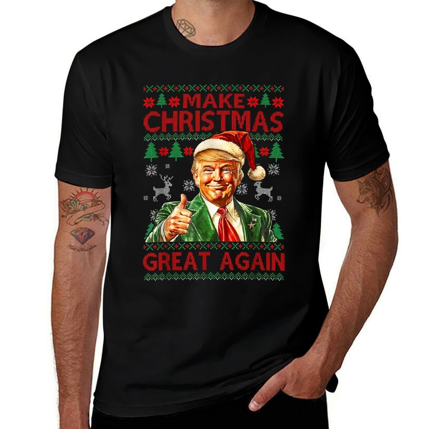 Make Christmas Great Again Xmas Funny Trump Pajamas Ugly  Polyester Blend T-Shirt