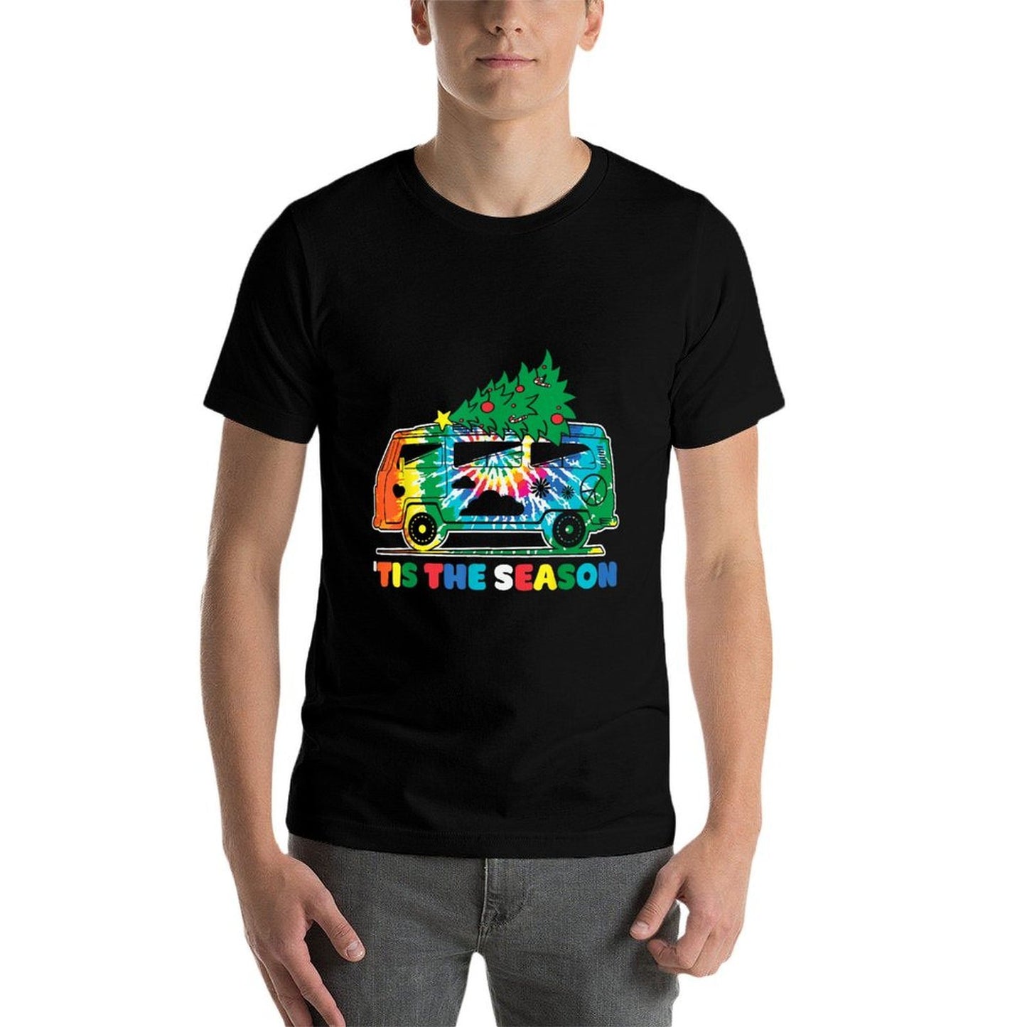 Groovy PEACE LOVE XMAS Hippie Santa Claus Funny Christmas  Relaxed-fit T-Shirt