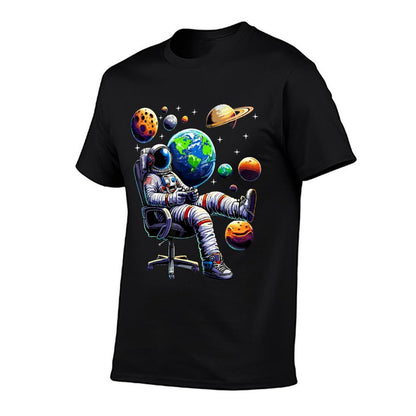 Astronaut Gamer Space Gaming System Planets  Rolled Sleeves T-Shirt