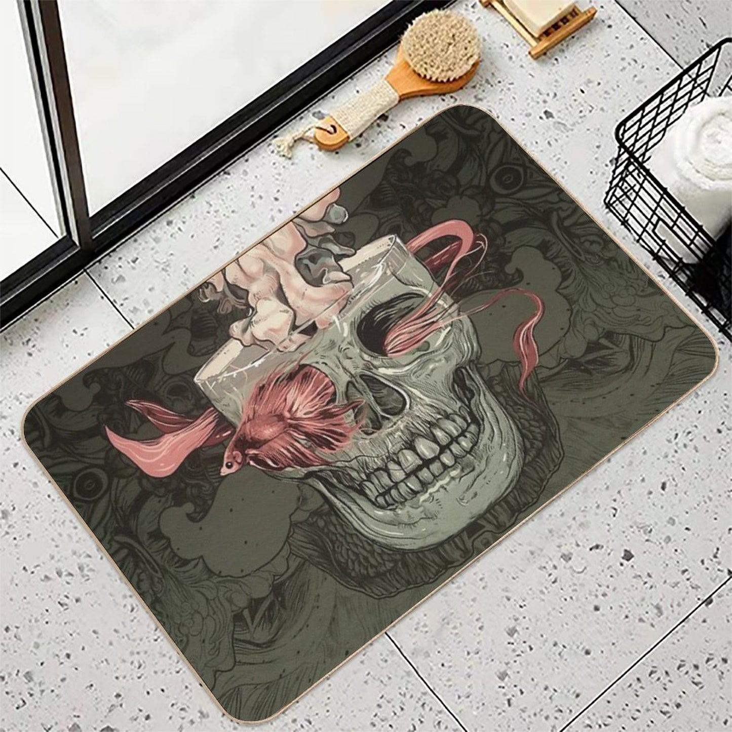 Skull And Red Fish  Dirt-Trapping Bath Mat