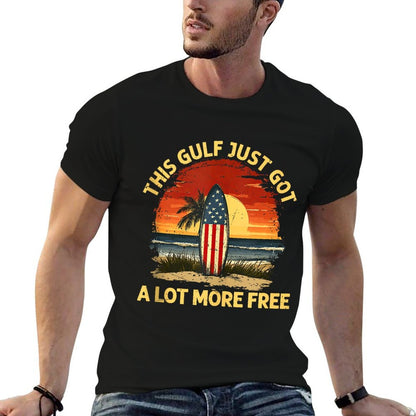 Sunset with Surfboard And America Gulf for Boys And Girls  Ribbed Collar T-Shirt