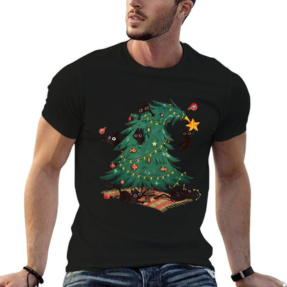 Christmas Tree And Cat Cute Christmas Cat Lover  Cotton T-Shirt