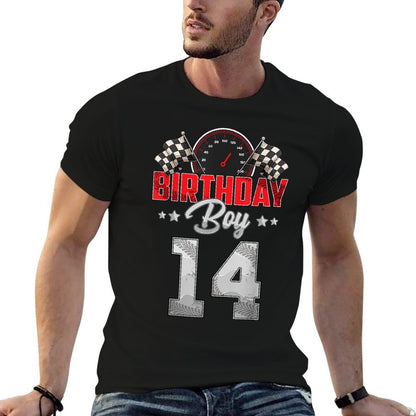 Race Car 14th Birthday Boy Party Racing 14 Year Old Pit Crew  Heathered Texture T-Shirt