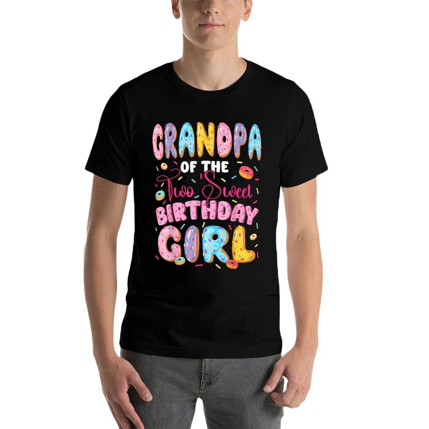 Grandpa Of The Two Sweet Birthday Girl Donut 2Nd Birthday  Fade-proof Color T-Shirt