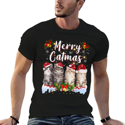 Cat Christmas Santa Hat Funny Merry Catmas Meowy Men Women  High-quality Stitching T-Shirt