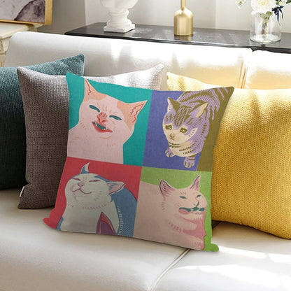 Four Meme Cats of The Apocalypse Soft Skin-Friendly Throw Pillow