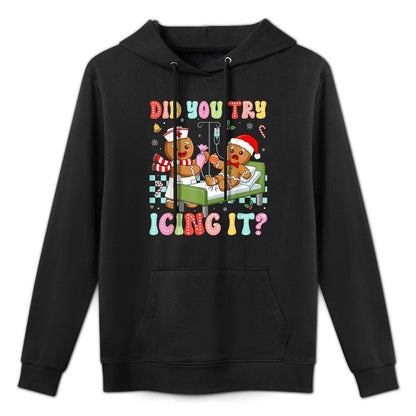 ICU Nurse Did You Try Icing It Christmas Retro Gingerbread Shrink-Resistant Hoodie