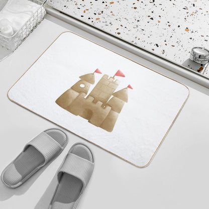 Cute Sandcastle with Flags - Beach Summer Illustration  Absorbent Bath Mat