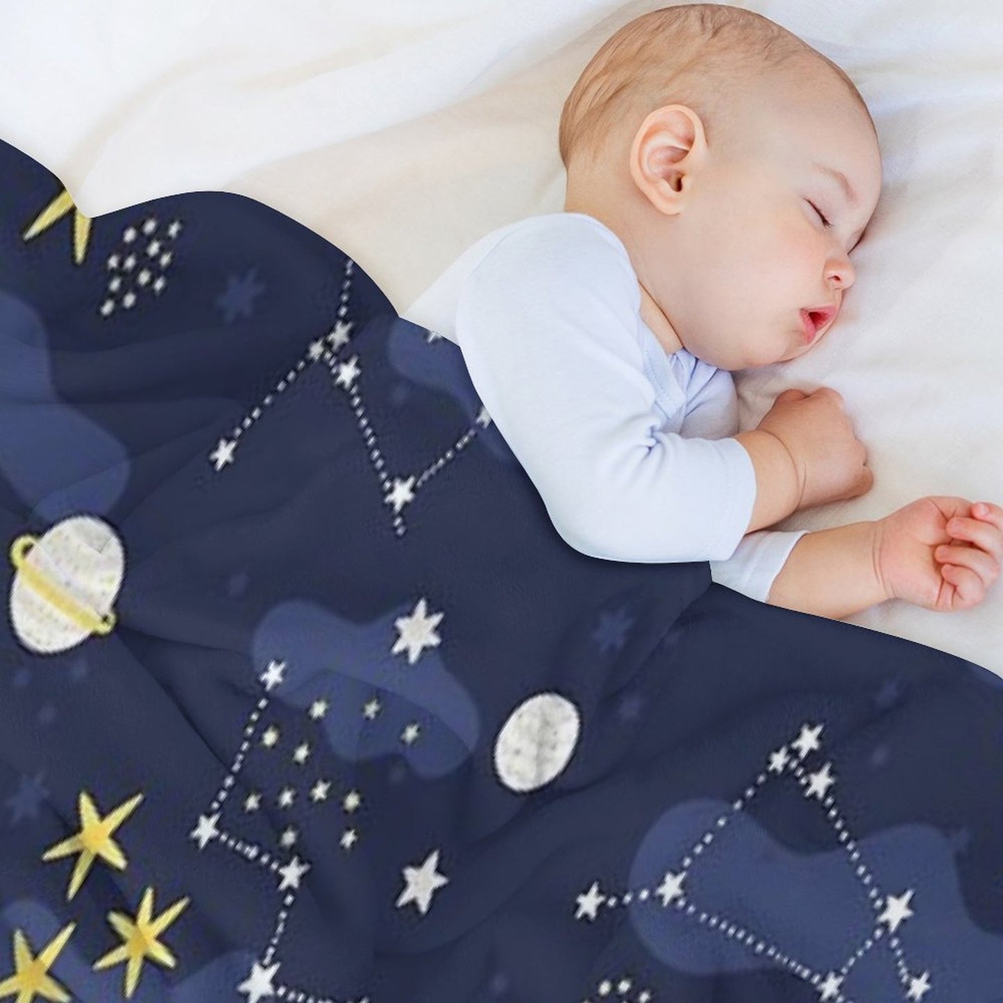 Galaxy - Cosmos, Moon And Stars. Astronomy Pattern. Cute Cartoon Universe Design. Anti-pilling Throw Blanket
