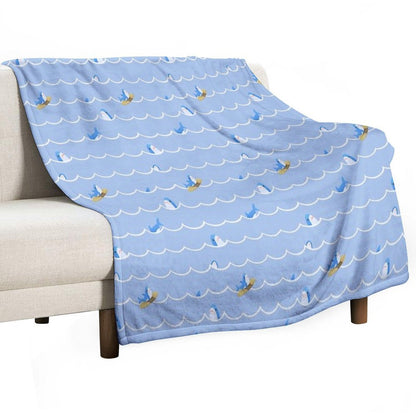 Brucie Blahaj Shark Riding The Wave Pattern Durable Throw Blanket