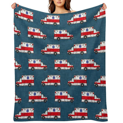 Ambulance on Dark Blue Anti-pilling Throw Blanket