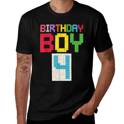 4th Birthday Boy Master Builder 4 Years Old Block Building  Tagless Design T-Shirt