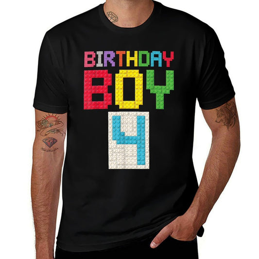 4th Birthday Boy Master Builder 4 Years Old Block Building  Tagless Design T-Shirt