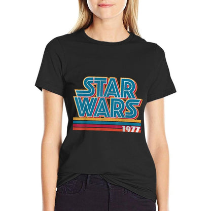 Star Wars Super Retro Striped Logo 1977 Graphic C2  Slim-fit Cut T-Shirt