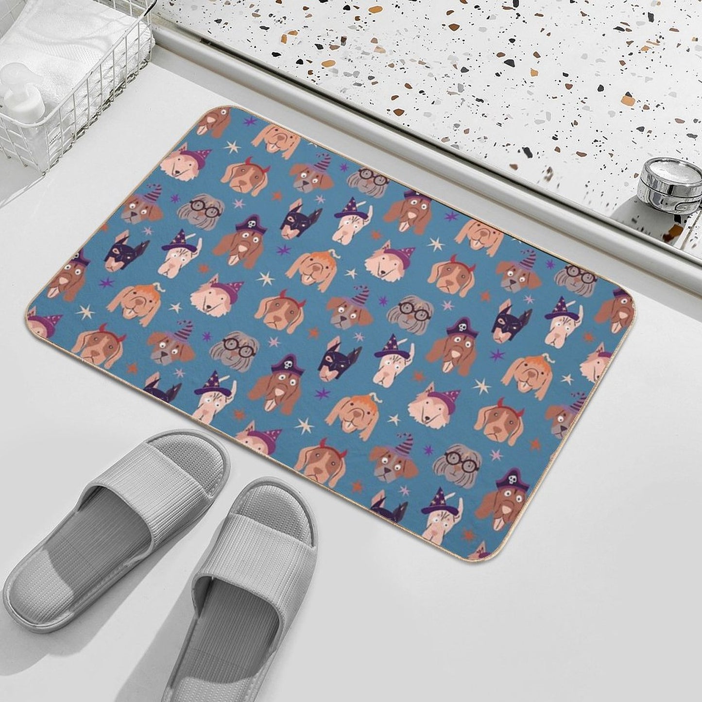 Bark Or Treat Halloween Blue  Slip-Resistant Bath Mat