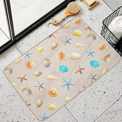 Collection of Shells on Sand And Starfish  Stain-Proof Bath Mat