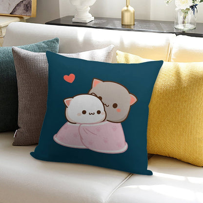 Peach And Goma Cuddling - Mochi Peach Cat Soft Hidden Zipper Throw Pillow