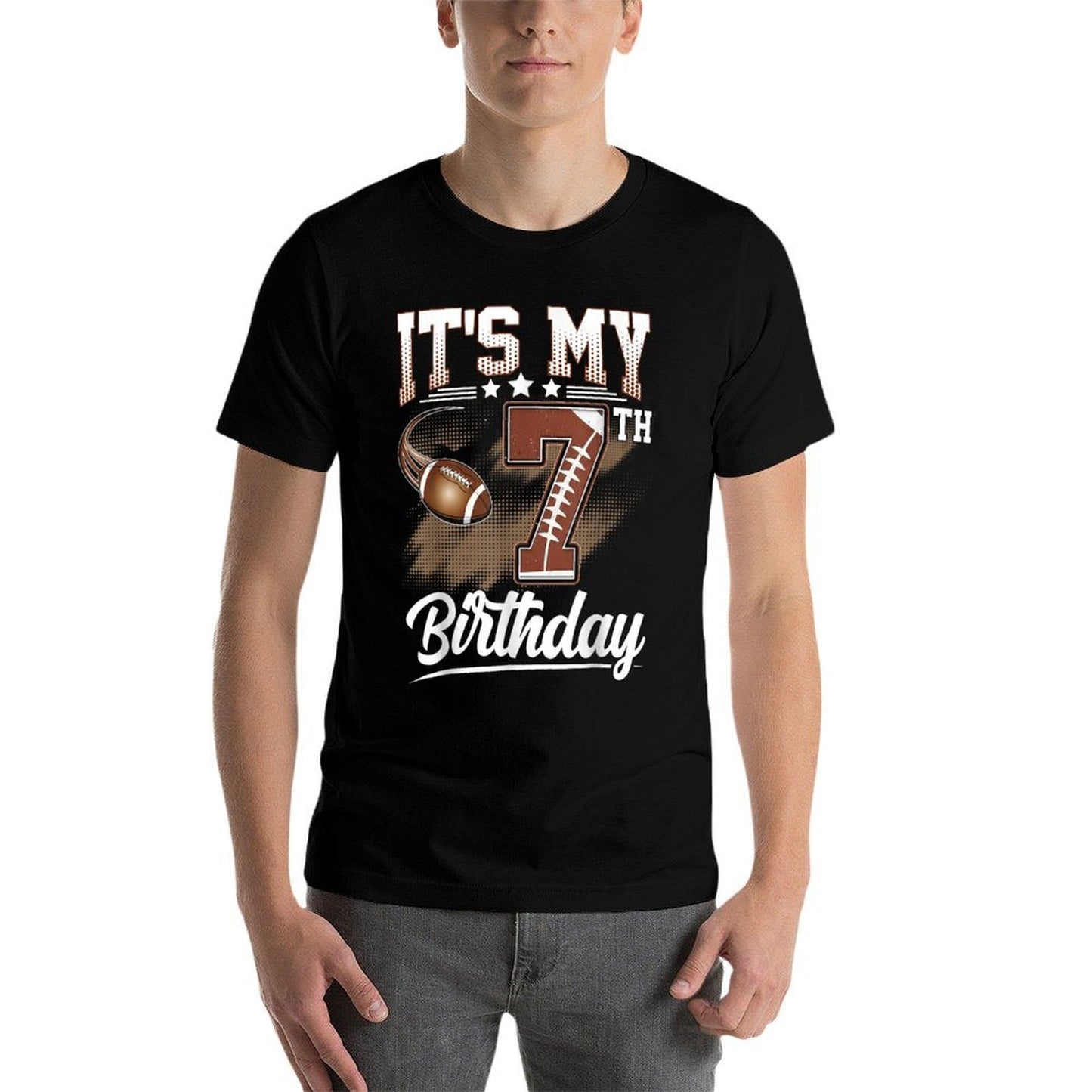 Kids 7 Year Old It's My 7th Birthday Football Themed Party  High-quality Stitching T-Shirt