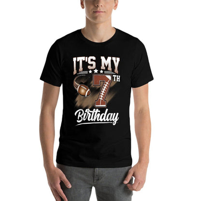 Kids 7 Year Old It's My 7th Birthday Football Themed Party  High-quality Stitching T-Shirt