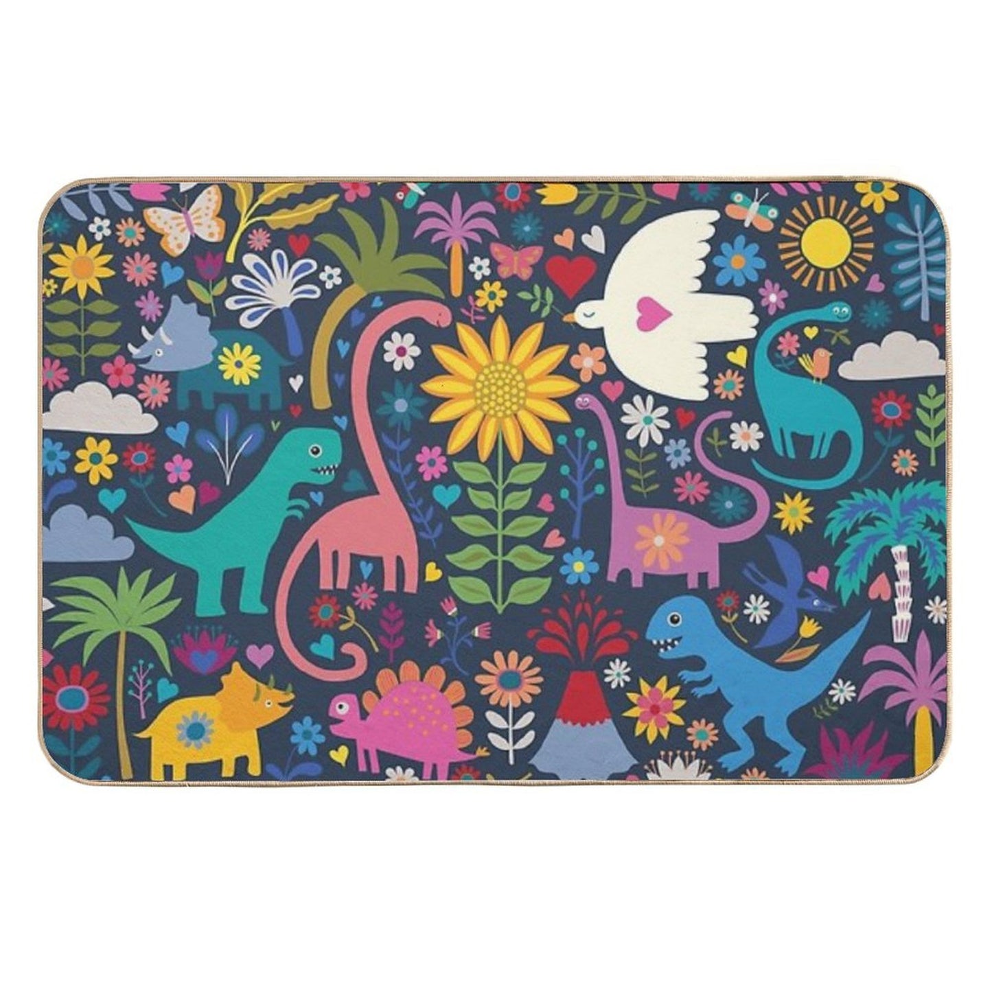 Peace, Love And Dinosaurs - Cute Animal Pattern by Cecca Designs  Easy To Clean Bath Mat