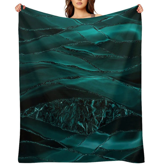 Emerald  Green Glamour Marble Faux And Agate Landscapes All-season Throw Blanket
